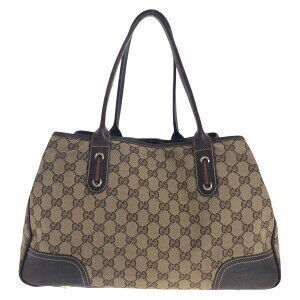 Gucci Bag Tote Brown Tan Beige Line Canvas Princess Sherry Leather GG